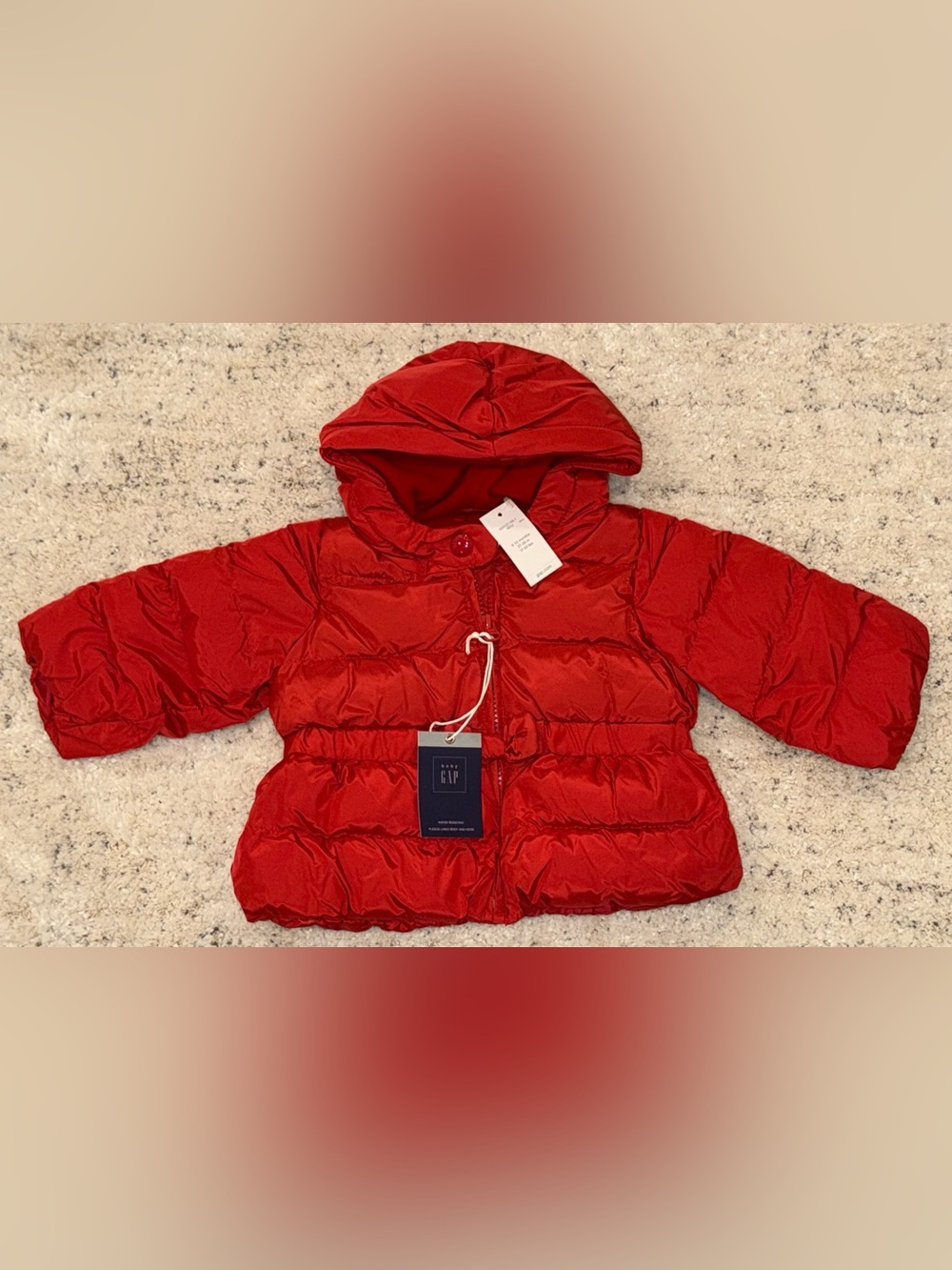Baby Gap Red Puffer Jacket Coat Hooded Fleece Lined Water Resistant 6-12M NWT